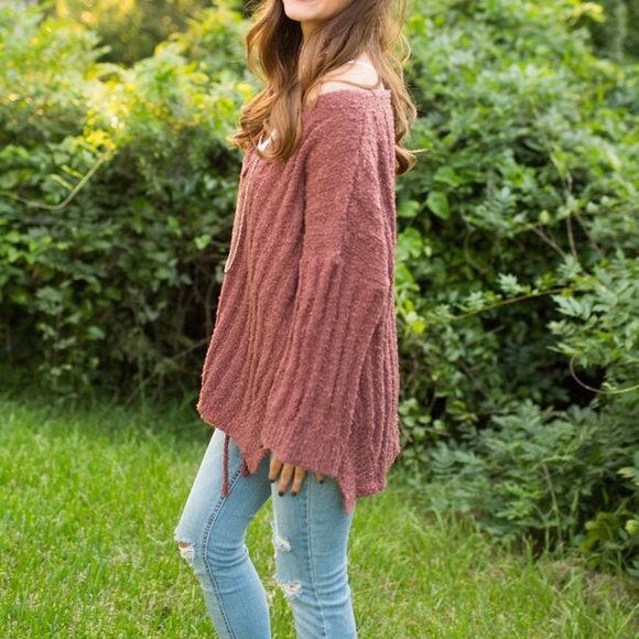 Rust Lace-Up Sweater - Picture 3 of 5